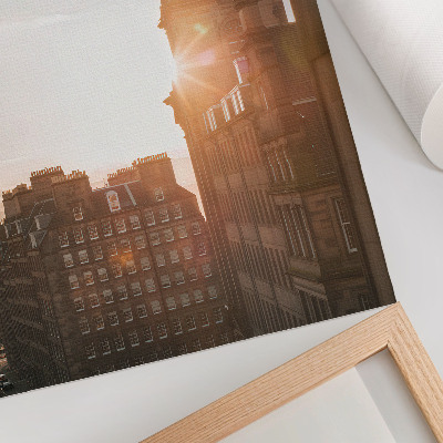 Póster Arquitectura, tonos cálidos, puesta de sol.