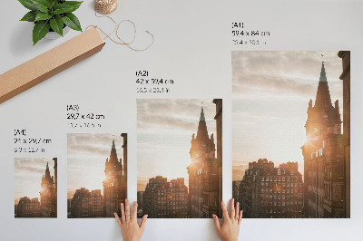 Póster Arquitectura, tonos cálidos, puesta de sol.