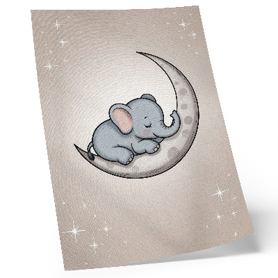 Lámina artística de alta calidad Un lindo elefante en la luna rodeado de estrellas.