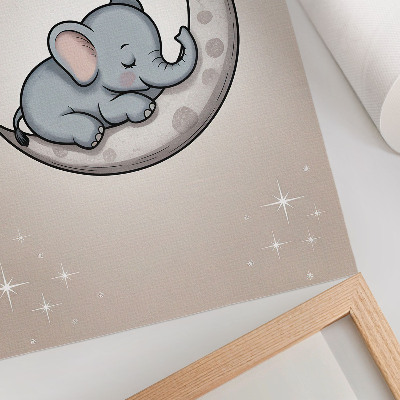 Lámina artística de alta calidad Un lindo elefante en la luna rodeado de estrellas.