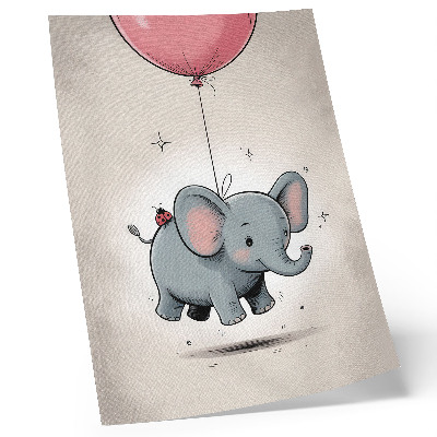 Lienzo decorativo moderno elefante con globo en color rosa con motivo de alegría infantil