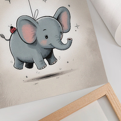 Lienzo decorativo moderno elefante con globo en color rosa con motivo de alegría infantil