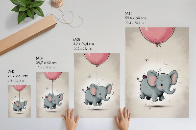 Lienzo decorativo moderno elefante con globo en color rosa con motivo de alegría infantil