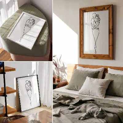 Lámina artística de parejas con diseño minimalista de línea de corazón lámina de alta calidad