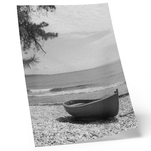 Póster con colores saturados Barco en la playa, olas, cielo, armonía, paz