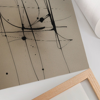 Lienzo decorativo moderno Fondo beige, líneas negras, abstracción minimalista