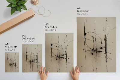 Lienzo decorativo moderno Fondo beige, líneas negras, abstracción minimalista