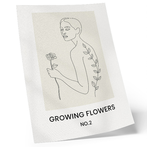 Lámina artística de alta calidad Dibujo lineal con figura humana y flor, sencillez y elegancia.