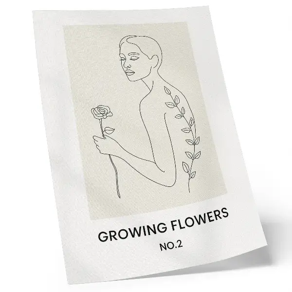Lámina artística de figura humana y flor dibujo lineal con un diseño sencillo y elegante