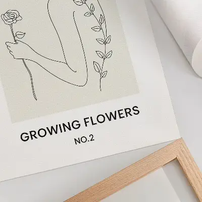 Lámina artística de figura humana y flor dibujo lineal con un diseño sencillo y elegante