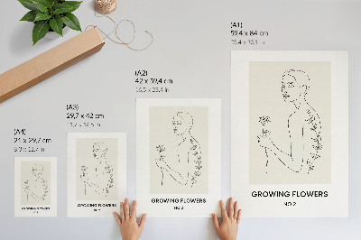 Lámina artística de alta calidad Dibujo lineal con figura humana y flor, sencillez y elegancia.