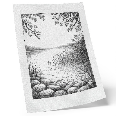 Lienzo decorativo moderno Paisaje lago hojas piedras armonía silencio