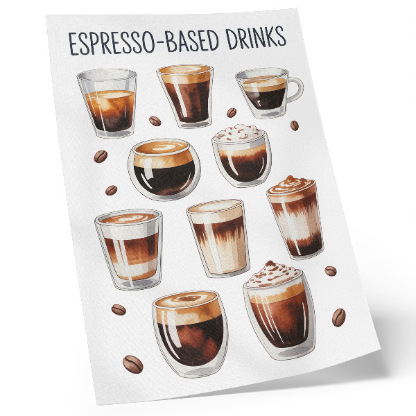 Póster con colores saturados Elegantes tazas llenas de espresso y café con leche.