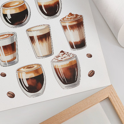 Póster con colores saturados Elegantes tazas llenas de espresso y café con leche.