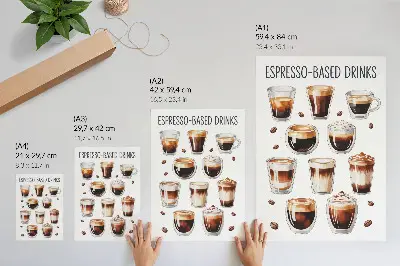Póster con tazas de café espresso y con leche diseño con colores saturados