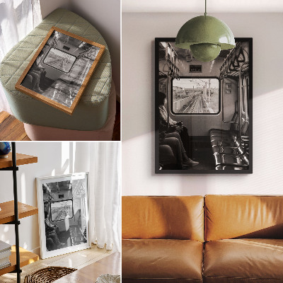 Lienzo decorativo moderno Fotografía en blanco y negro de un vagón de tren.