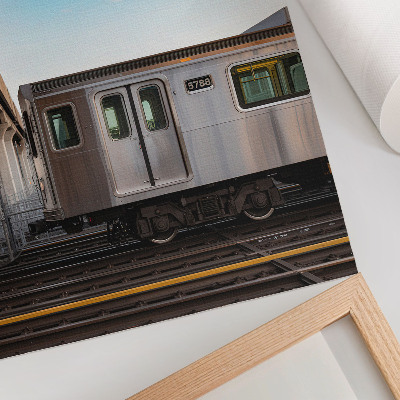 Póster con colores saturados Tren moderno puente cielo azul gato