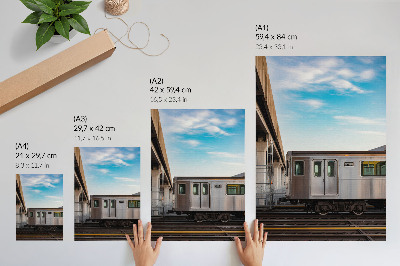 Póster con colores saturados Tren moderno puente cielo azul gato