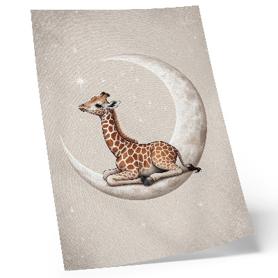 Póster de jirafa en la luna con colores saturados y estrellas