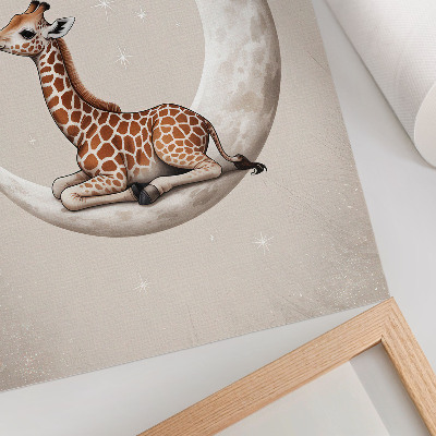 Póster de jirafa en la luna con colores saturados y estrellas
