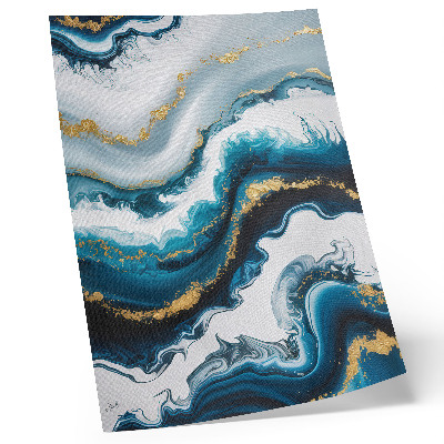 Lienzo decorativo moderno Ondas turquesas con detalles dorados y modernidad.