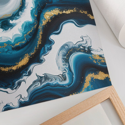 Lienzo decorativo moderno Ondas turquesas con detalles dorados y modernidad.