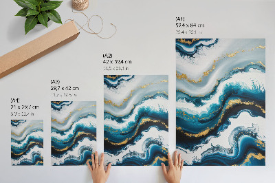 Lienzo decorativo moderno Ondas turquesas con detalles dorados y modernidad.