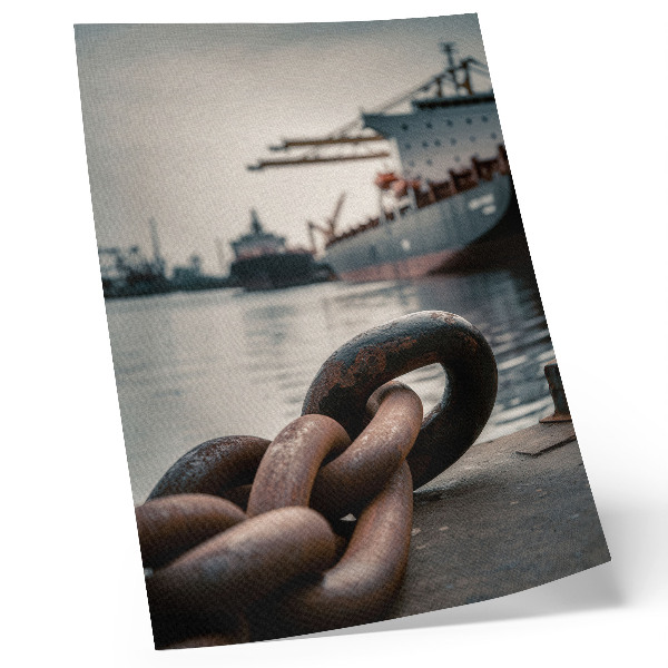 Póster con colores saturados El encanto del puerto, los barcos, el ambiente industrial.