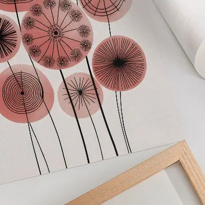 Póster con diseño de círculos geométricos en rosa y negro estilo minimalista