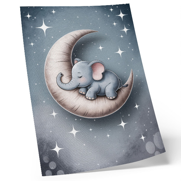 Lienzo decorativo moderno Elefante durmiendo en la luna en colores pastel