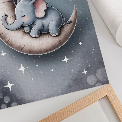 Lienzo decorativo moderno Elefante durmiendo en la luna en colores pastel