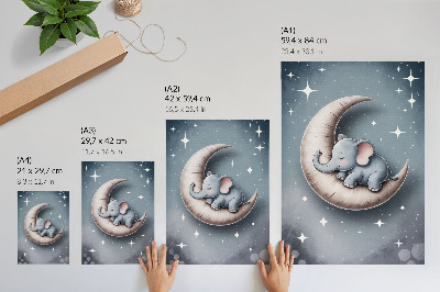 Lienzo decorativo moderno Elefante durmiendo en la luna en colores pastel