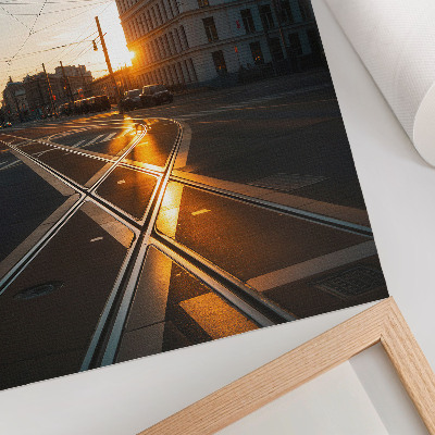 Póster La puesta de sol sobre la ciudad con su arquitectura