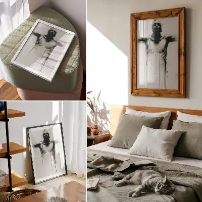 Lámina artística de alta calidad con contraste dramático entre blanco y negro y ansiedad
