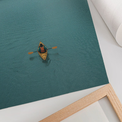 Póster con colores saturados Lago turquesa, kayakista, montañas, armonía pacífica