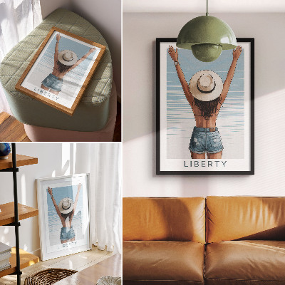 Lienzo decorativo moderno Una figura con sombrero contra el cielo de la libertad