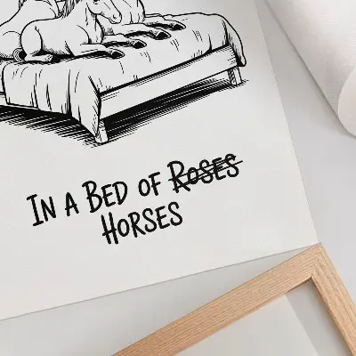 Lámina artística de alta calidad con ilustraciones humorísticas de animales formados por texto en blanco y negro