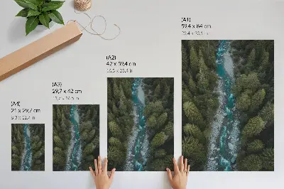 Póster Río de bosque verde con colores saturados en armonía natural