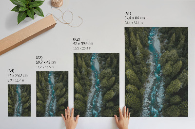Póster con colores saturados Río de bosque verde armonía natural