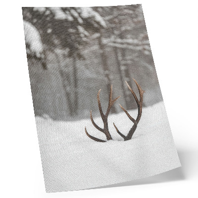 Póster con colores saturados Paisaje invernal con astas de ciervo en la nieve.