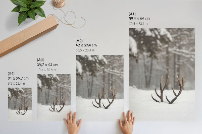 Póster con colores saturados Paisaje invernal con astas de ciervo en la nieve.