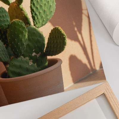 Póster Cactus en maceta, sombras, colores delicados, relajante.