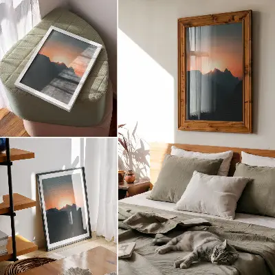 Póster Atardecer en las montañas con colores saturados, magia y paz