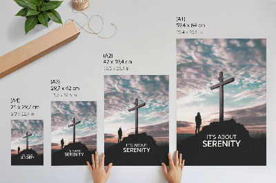Lienzo decorativo moderno Una cruz contra el cielo al atardecer.