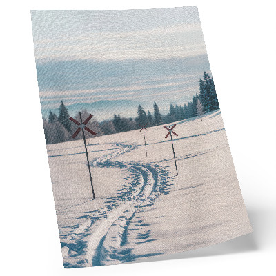 Póster Paisaje invernal, pistas de esquí, montañas, árboles, cielo