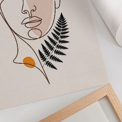 Póster con colores saturados Rostro minimalista con elemento de hoja