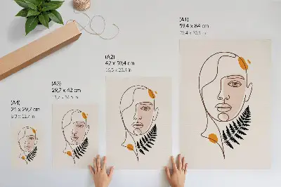 Rostro minimalista con elemento de hoja póster con colores saturados