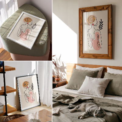 Lienzo decorativo moderno Una delicada mujer dibujada en línea sobre un fondo color crema.