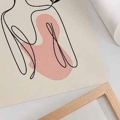 Lienzo decorativo moderno con dibujo lineal de una mujer delicada sobre fondo color crema