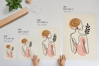 Lienzo decorativo moderno Una delicada mujer dibujada en línea sobre un fondo color crema.